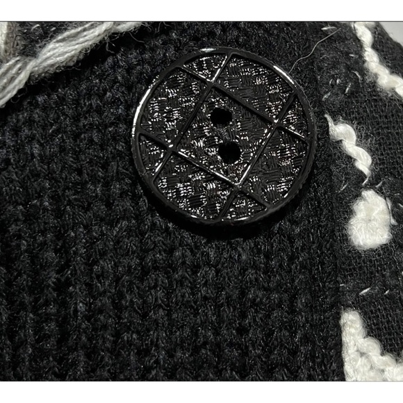 Keren Hart Sz M Long Duster Sweater Cardigan Black Faux Fur Collar NEW - Picture 12 of 12